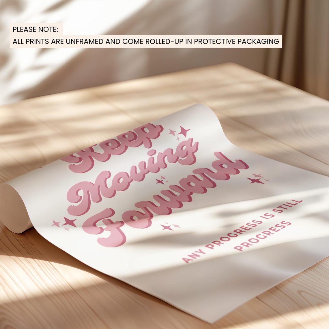 Keep Moving Forward Pink Retro Script Motivational Quote Poster