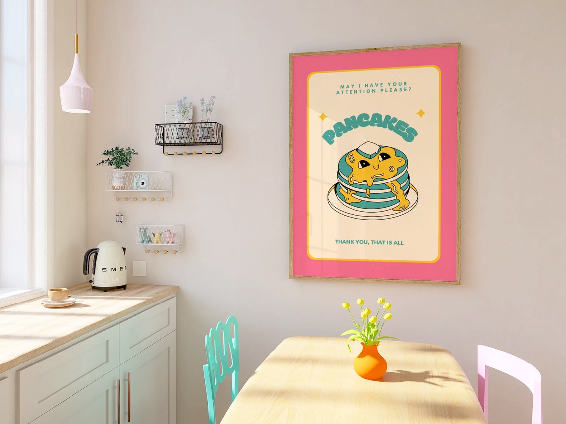 Funny Pancakes Breakfast Retro Kitchen Quote Typography Wall Poster - Image 2