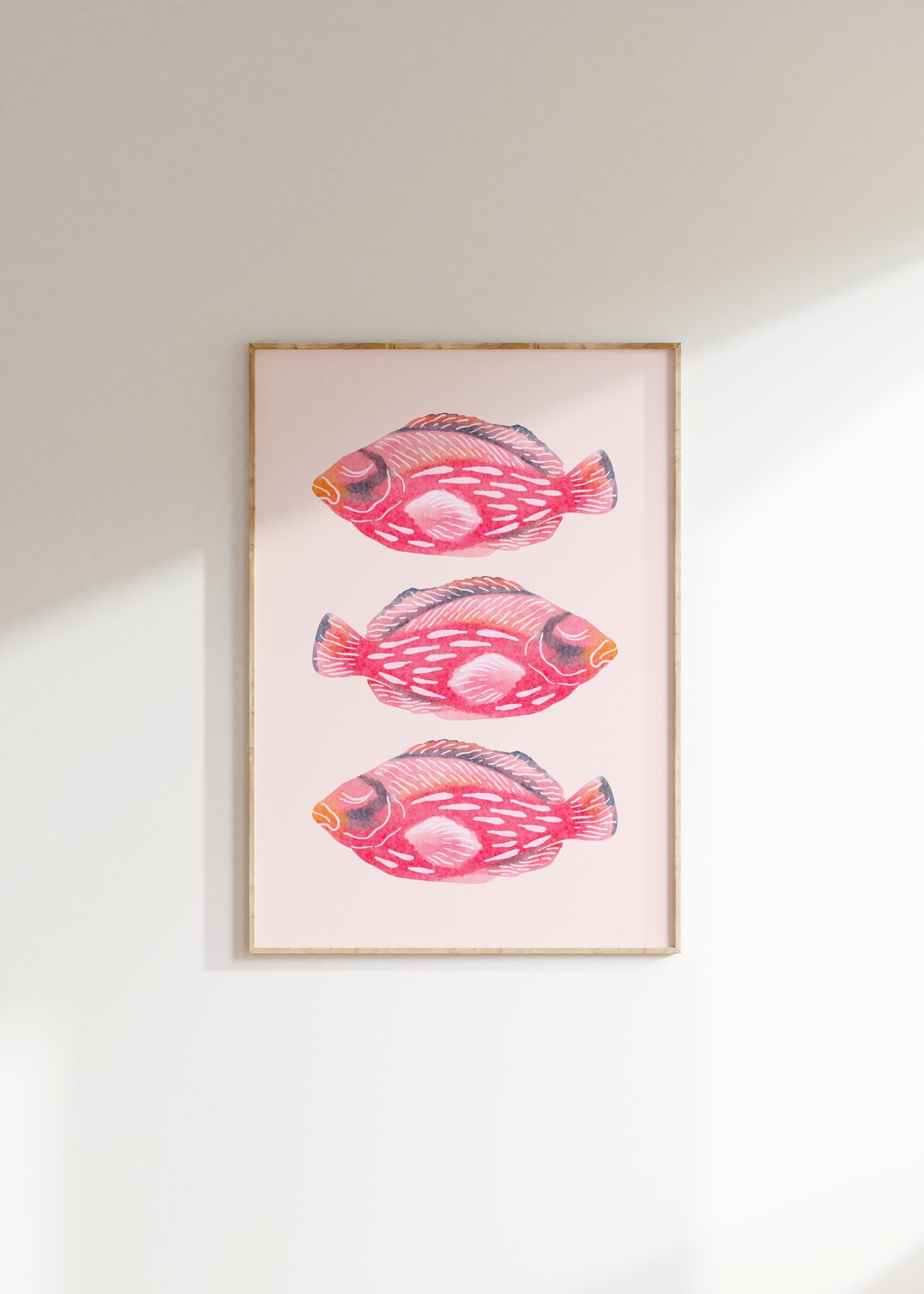 Pink Watercolor Fish Trio Pastel Girly Coastal Ocean Art Poster