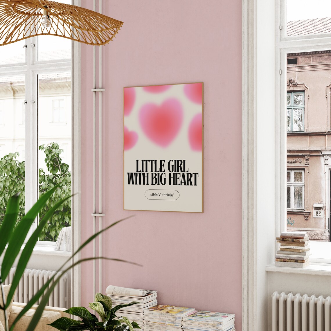 Little Girl With Big Heart Pink Aura Hearts Trendy Room Quote Poster - Image 2