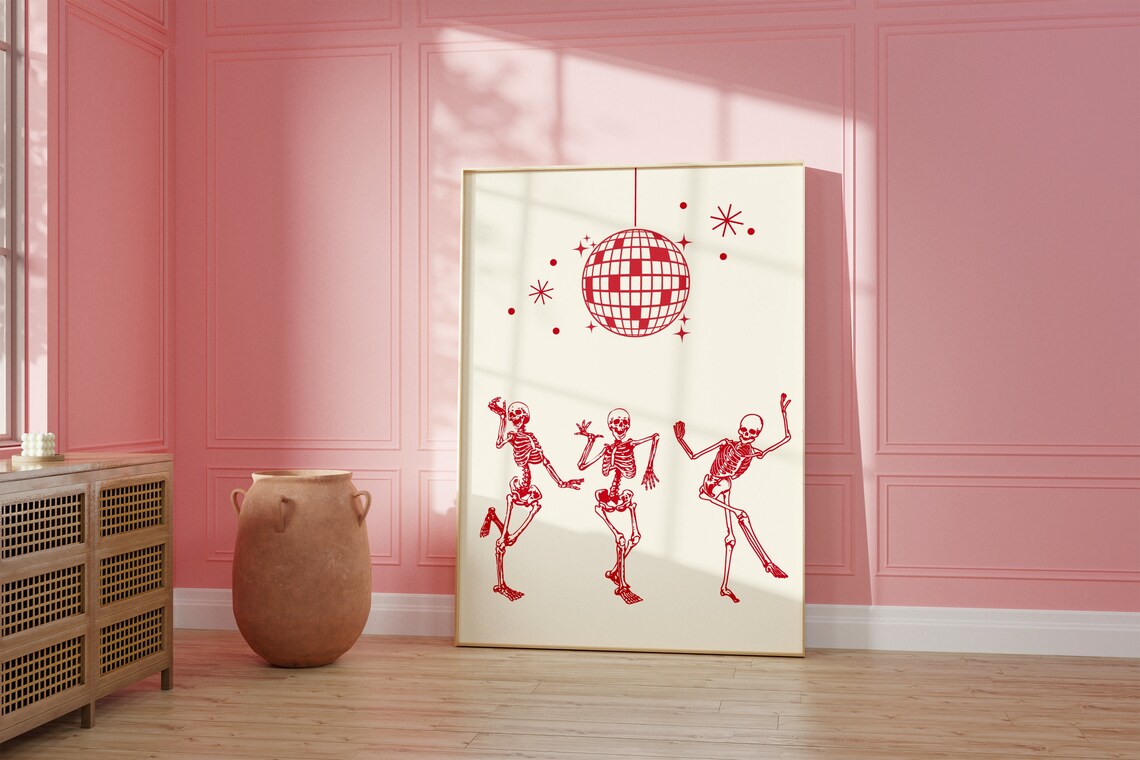 Dancing Skeleton Halloween Disco Ball Art Print - Image 2