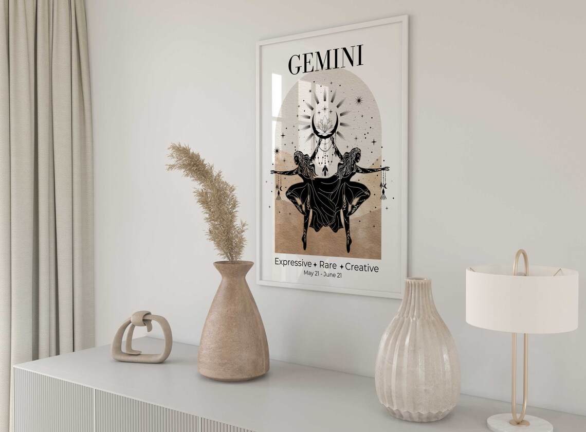Gemini Zodiac Goddess Art Print, Celestial Decor - Image 2