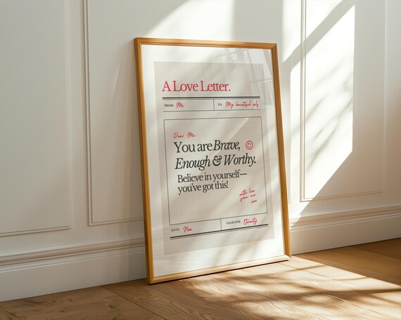 Self Love Reminder Letter Wall Art Inspiring Uplifting Print You Are Worthy Happy