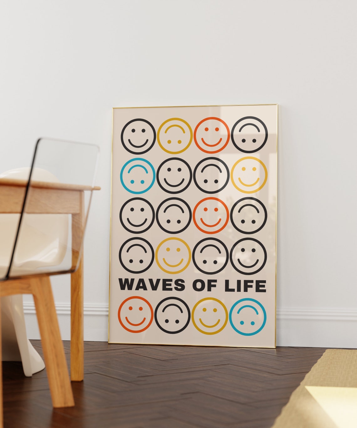 Smiley Face Wall Art Waves Of Life Retro Emotions Poster Funky Wall Art Aesthetic Quote Prints - Image 3