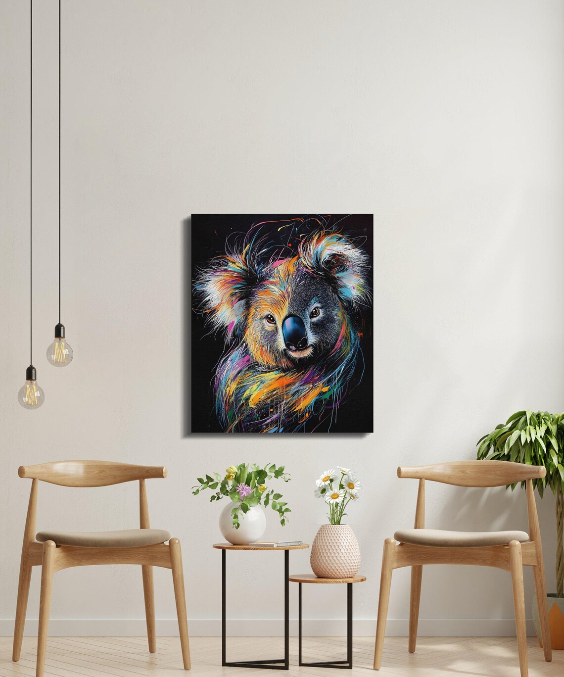 Colorful Koala Bear Portrait Rainbow Splash Black Canvas Poster - Image 4