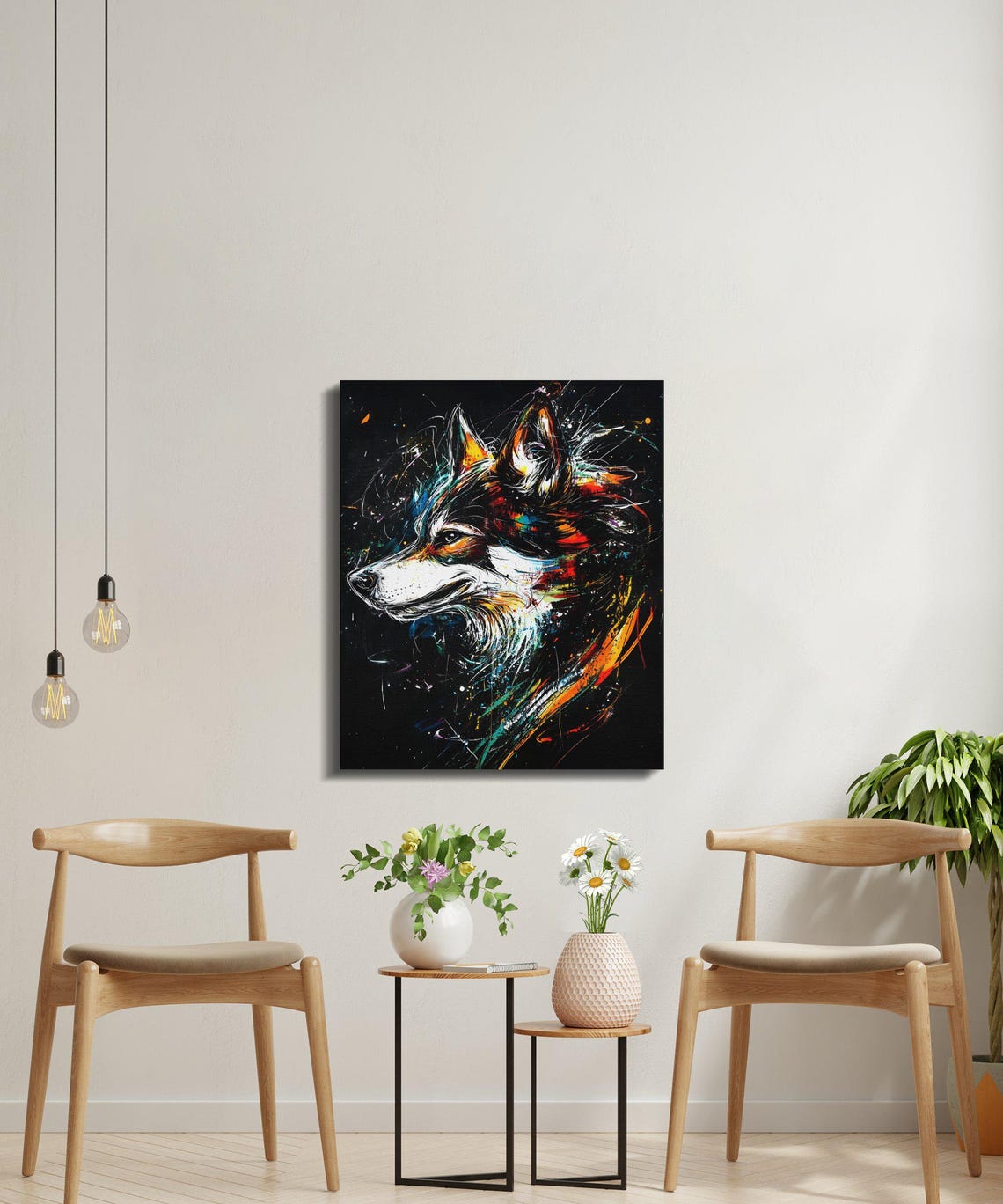 Colorful Husky Dog Profile Black Canvas Splash Art Wildlife Wall Art - Image 4