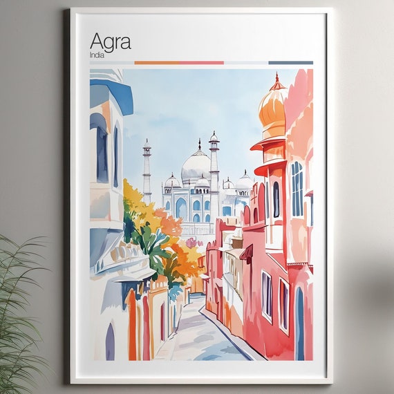 Agra Print Soft Colors Travel Poster Colourful Wall Art India City Decor For