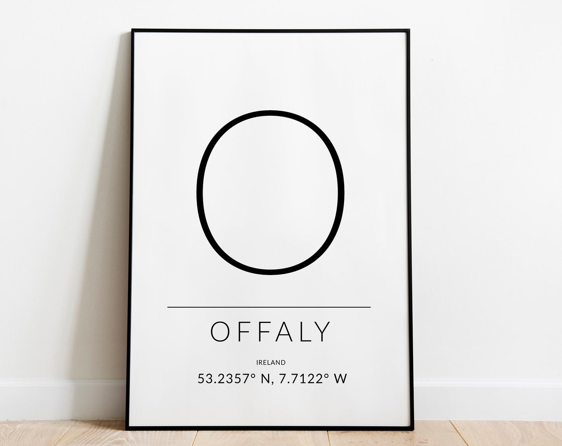 Offaly Ireland Coordinates Poster Minimalist GPS Wall Decor Gift