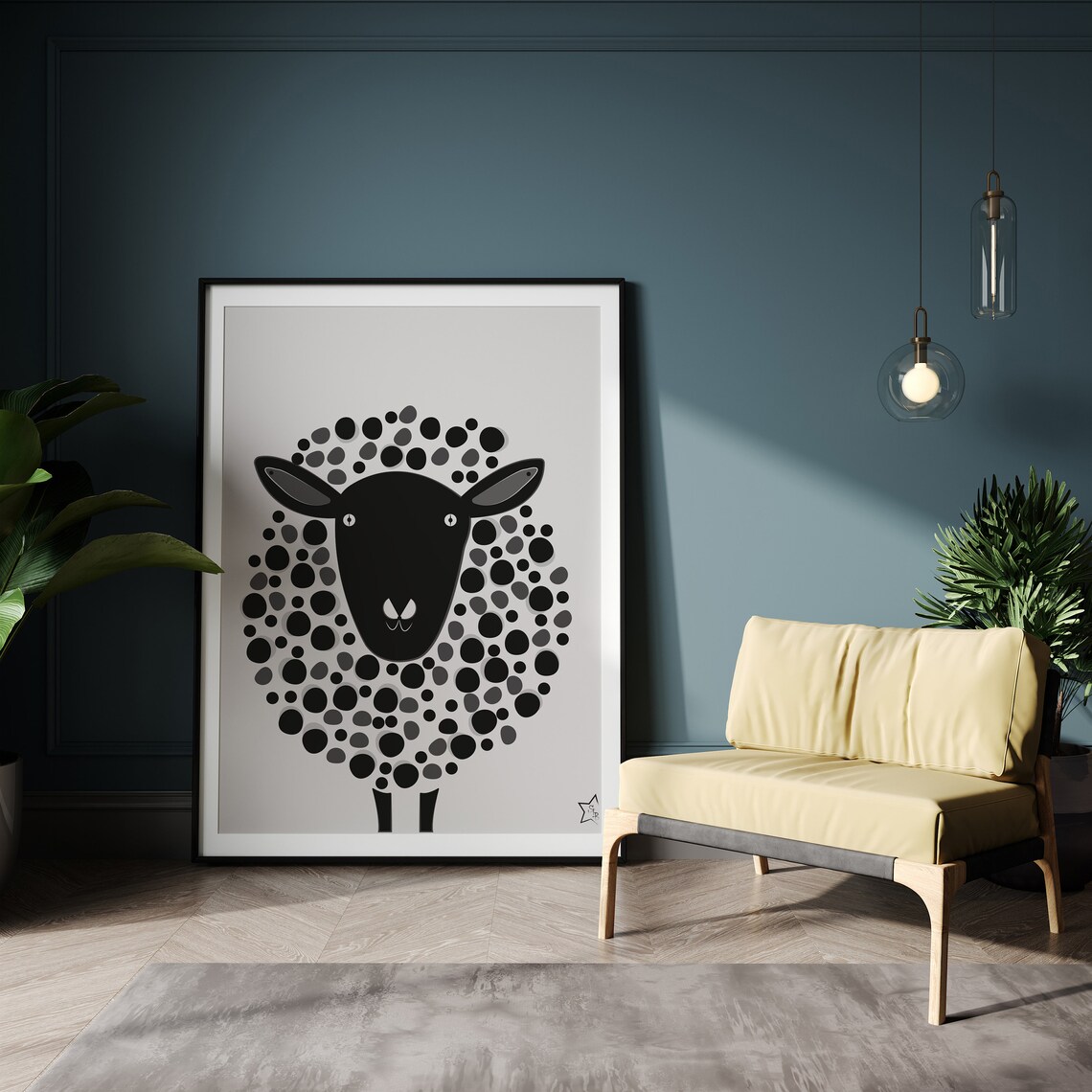 Black and White Sheep Art Print, Nursery Decor