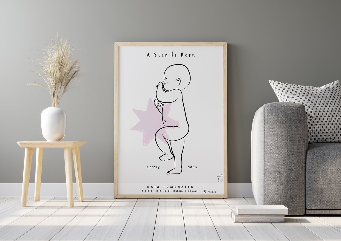 A Star Is Born Personalised New Baby Birth Details Nursery Print