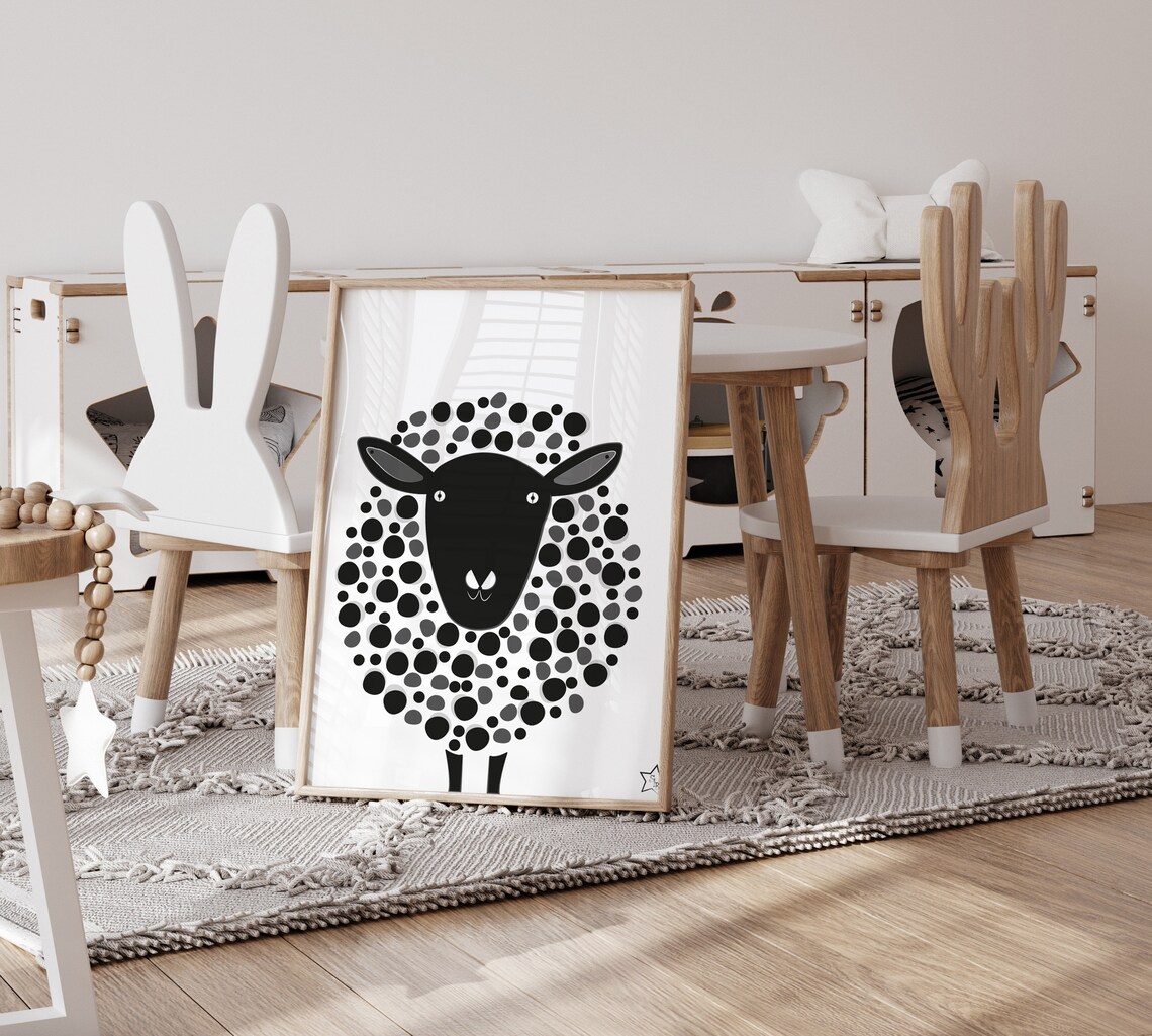 Black and White Sheep Art Print, Nursery Decor - Image 2