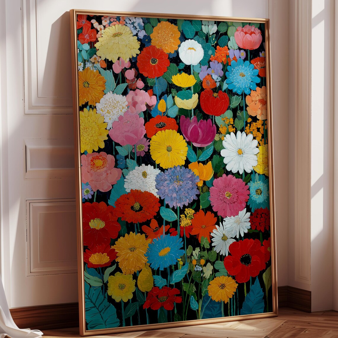 Colorful Floral Field Poster Print, Maximalist Botanical