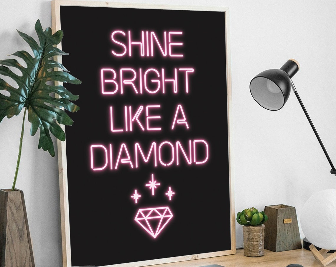 Inspirational Quote Motivational Print Shine Bright Song Lyrics Pink Wall Art Trendy Girl Poster Inspiring Woman Home Decor Neon Lights Sign - Image 2