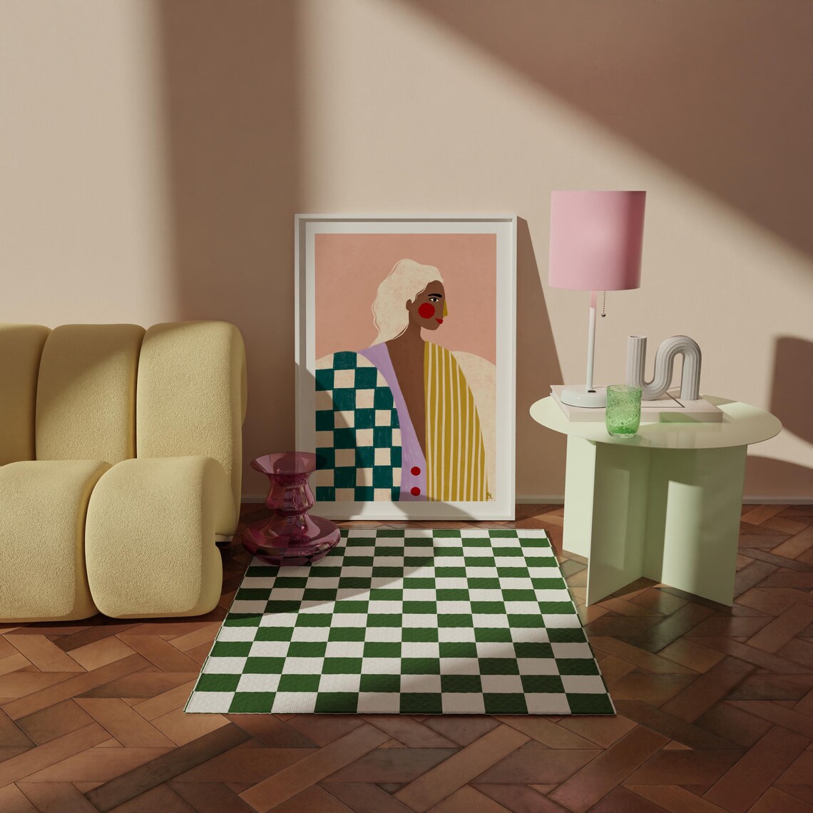Funky Blouse Stripes and Checkered Portrait Art Print - Image 3