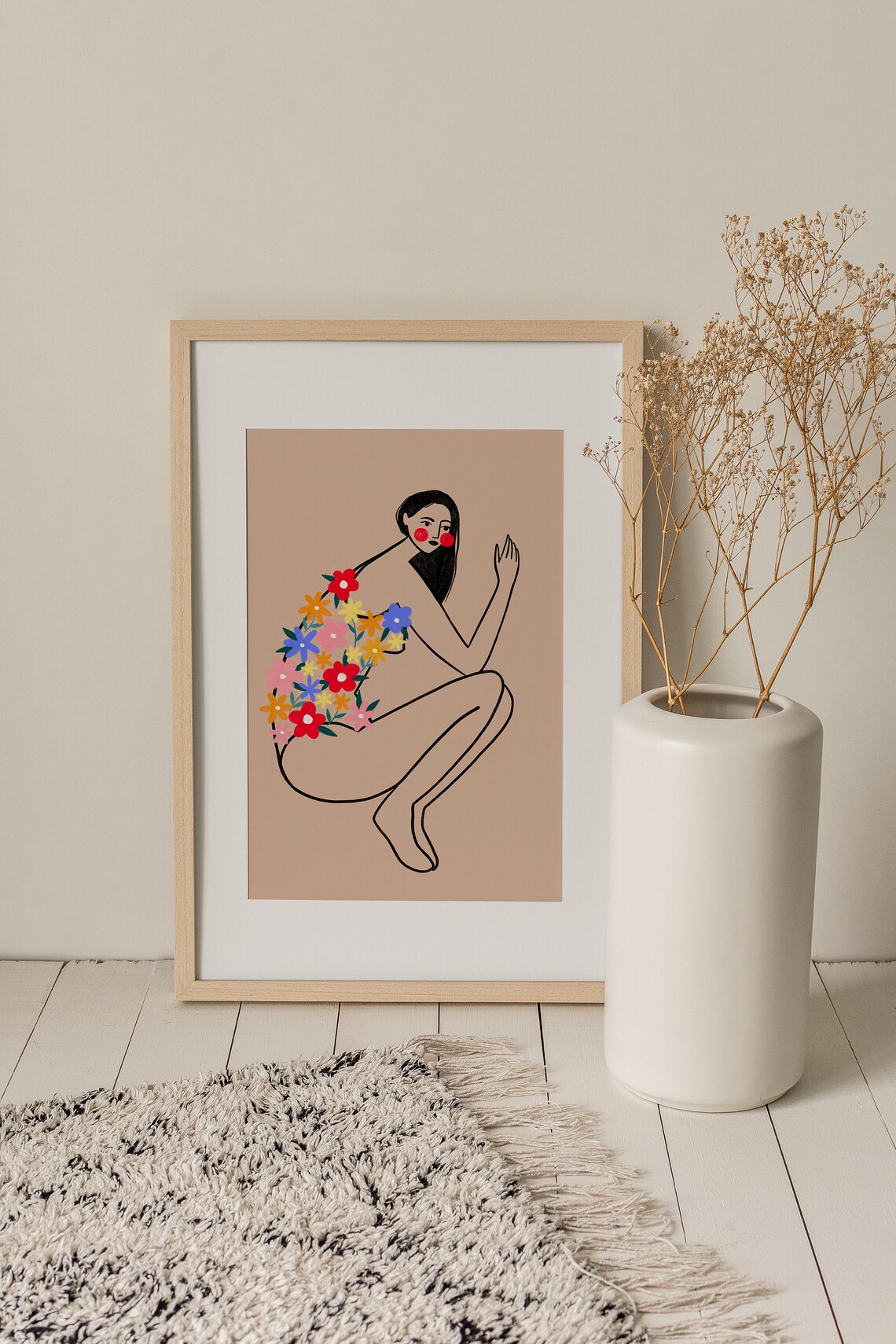 Woman With Floral Swimsuit Art Print, Minimal Decor - Image 3