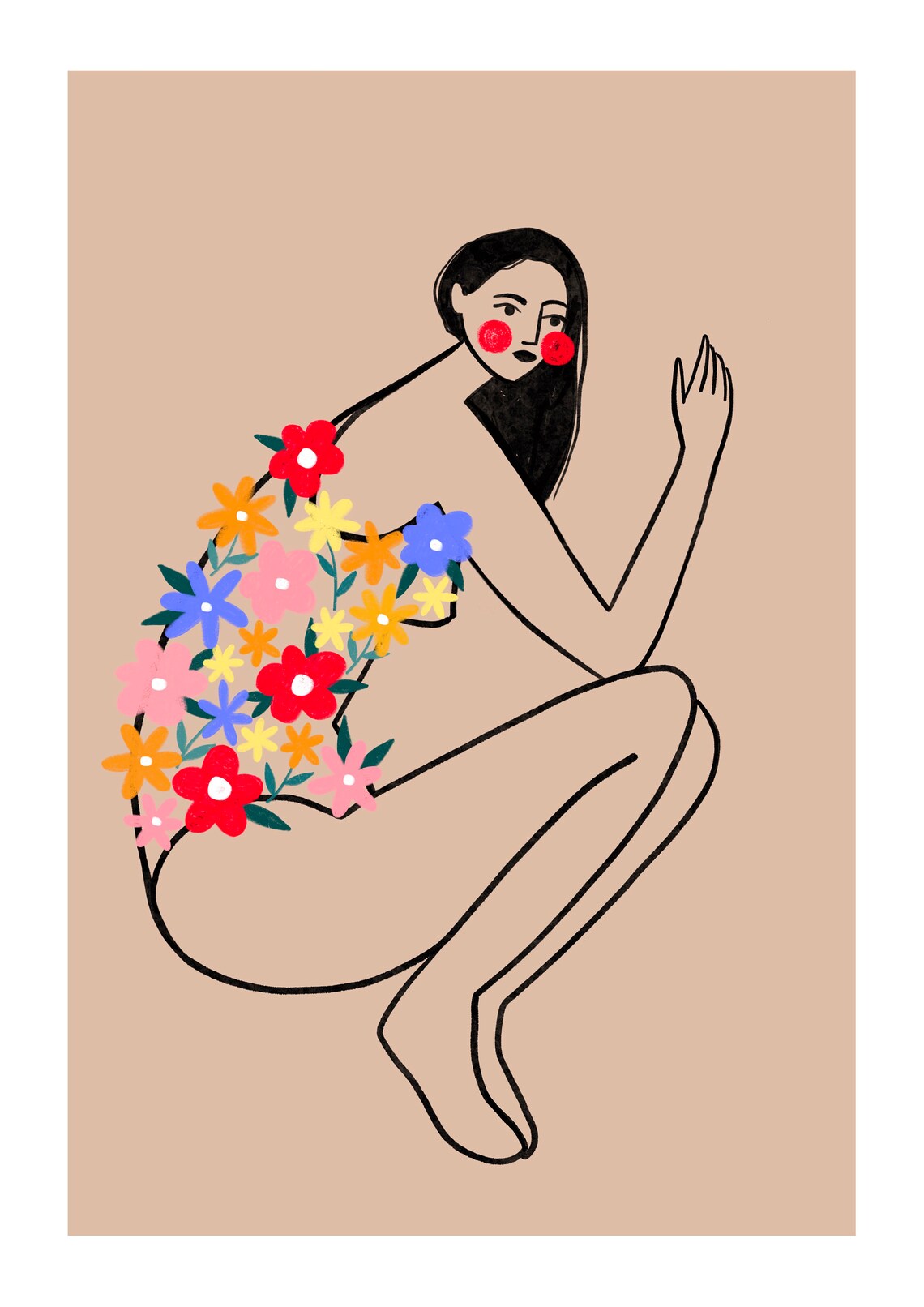 Woman With Floral Swimsuit Art Print, Minimal Decor - Image 2