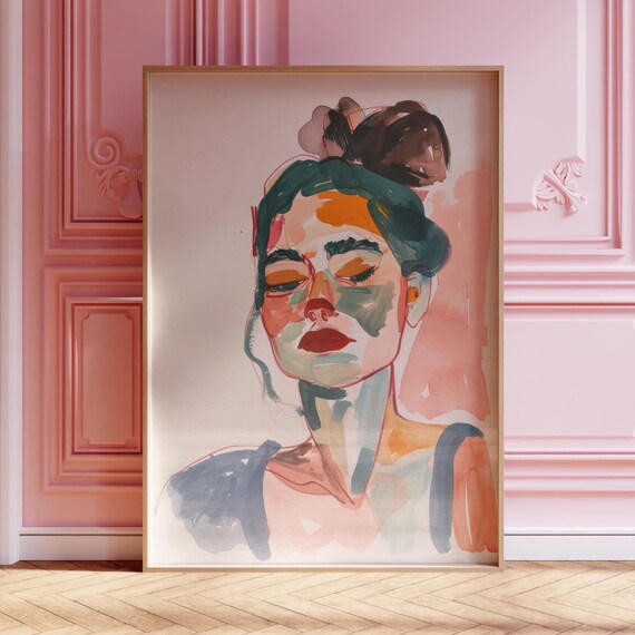 Abstract Watercolor Woman Portrait Modern Colorful Painting Wall Art