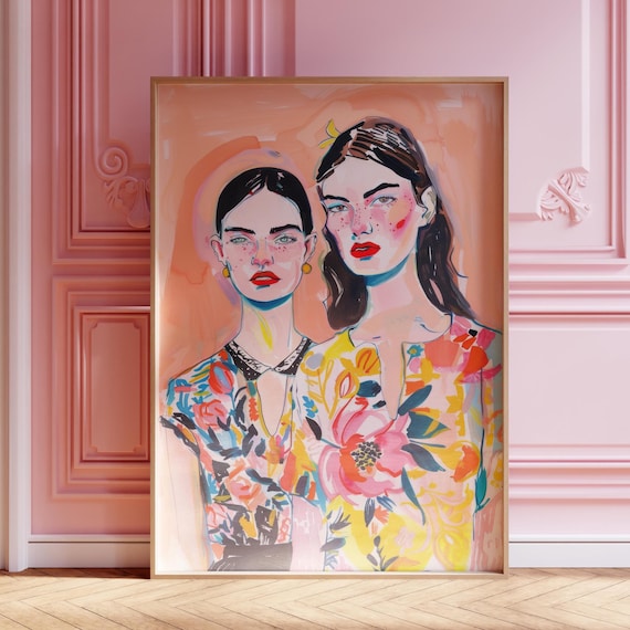 Bold Floral Dress Women Colorful Portrait Illustration Poster