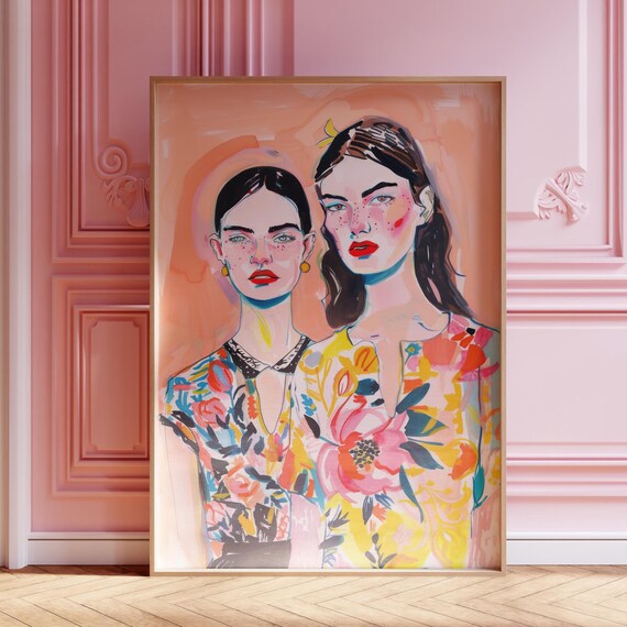 Mabel Opal Portrait Poster Women Supporting Wall Art Feminine Duo Print For Home