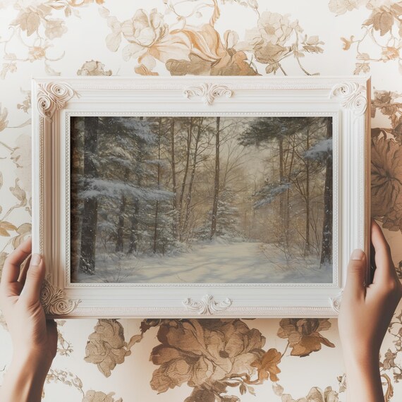Snowy Winter Forest Path Muted Moody Atmospheric Landscape Poster
