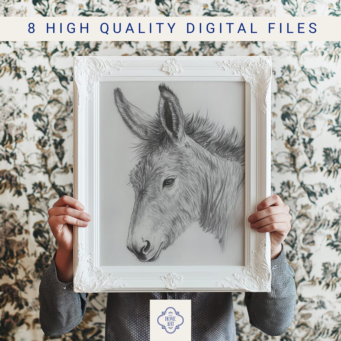 Donkey Head Pencil Sketch Drawing on Neutral Background Art Print - Image 3