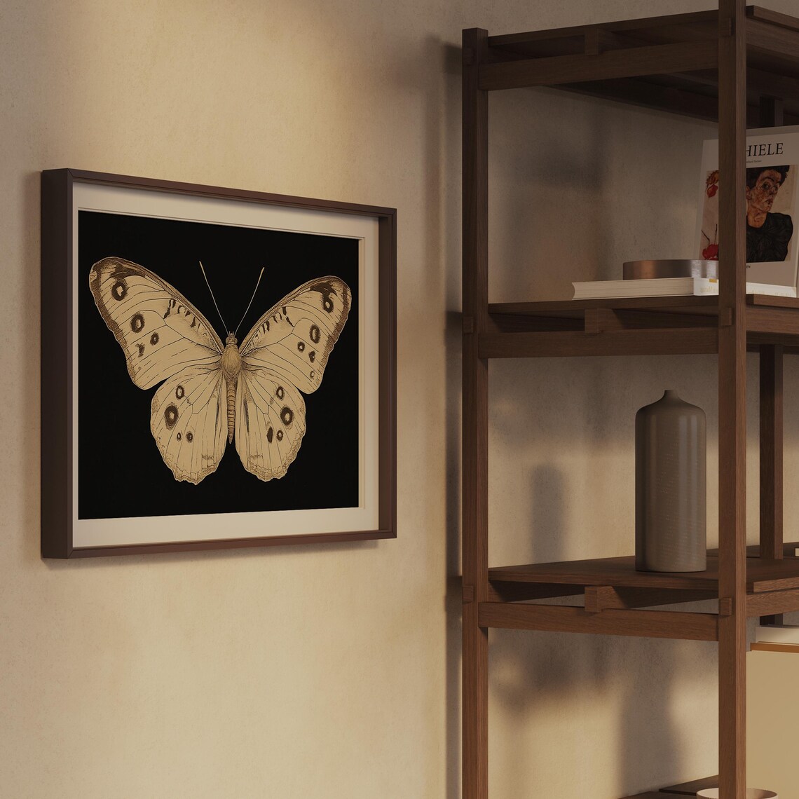 Vintage White Butterfly Print Moody Dark Insect Wall Art Moth Painting Cottagecore Decor - Image 2
