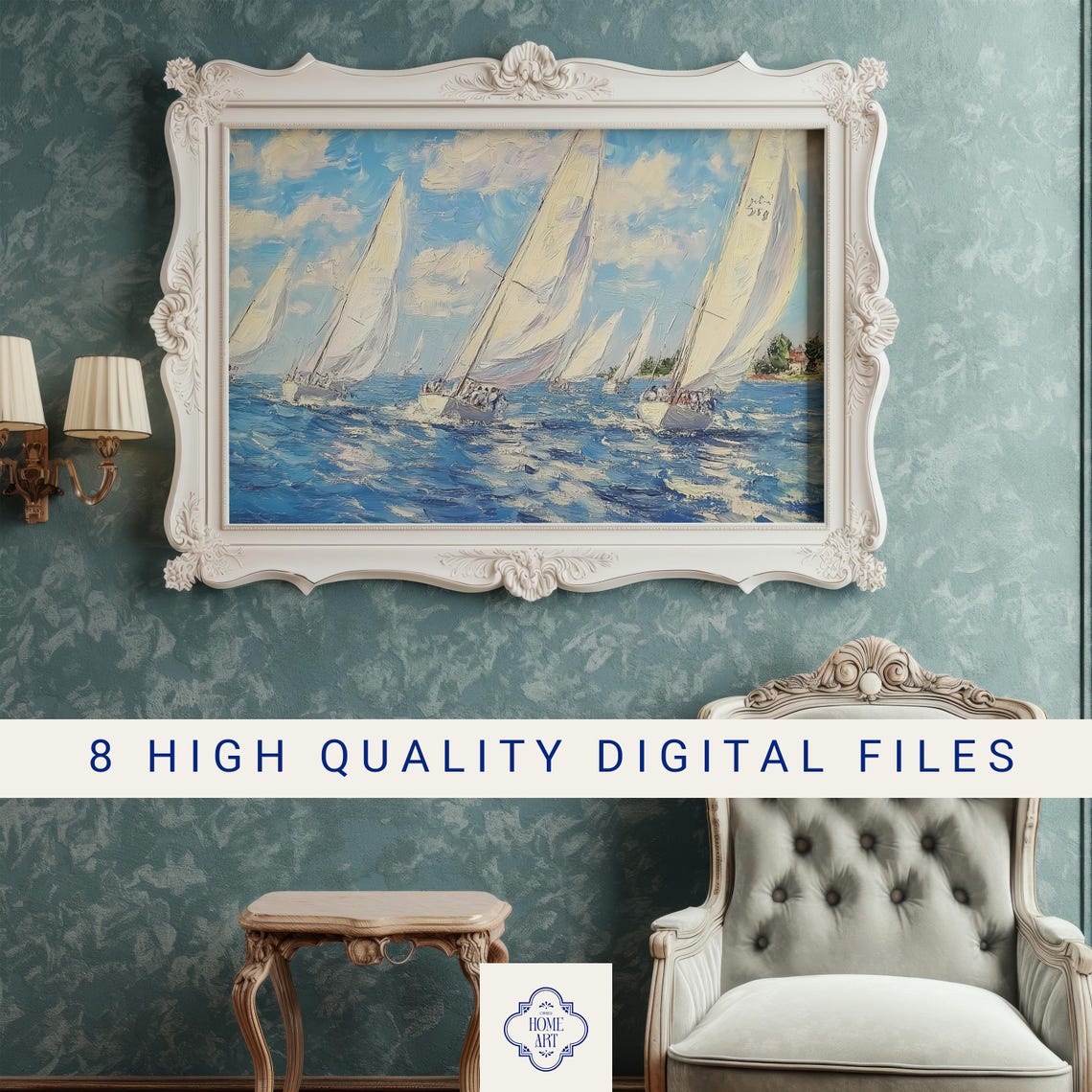 Sailboat Regatta Race Impressionist Blue Ocean Sailing Painting Poster - Image 3