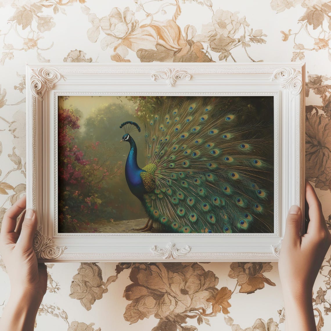 Peacock Colorful Fanned Tail Lush Garden Bird Display Art Poster