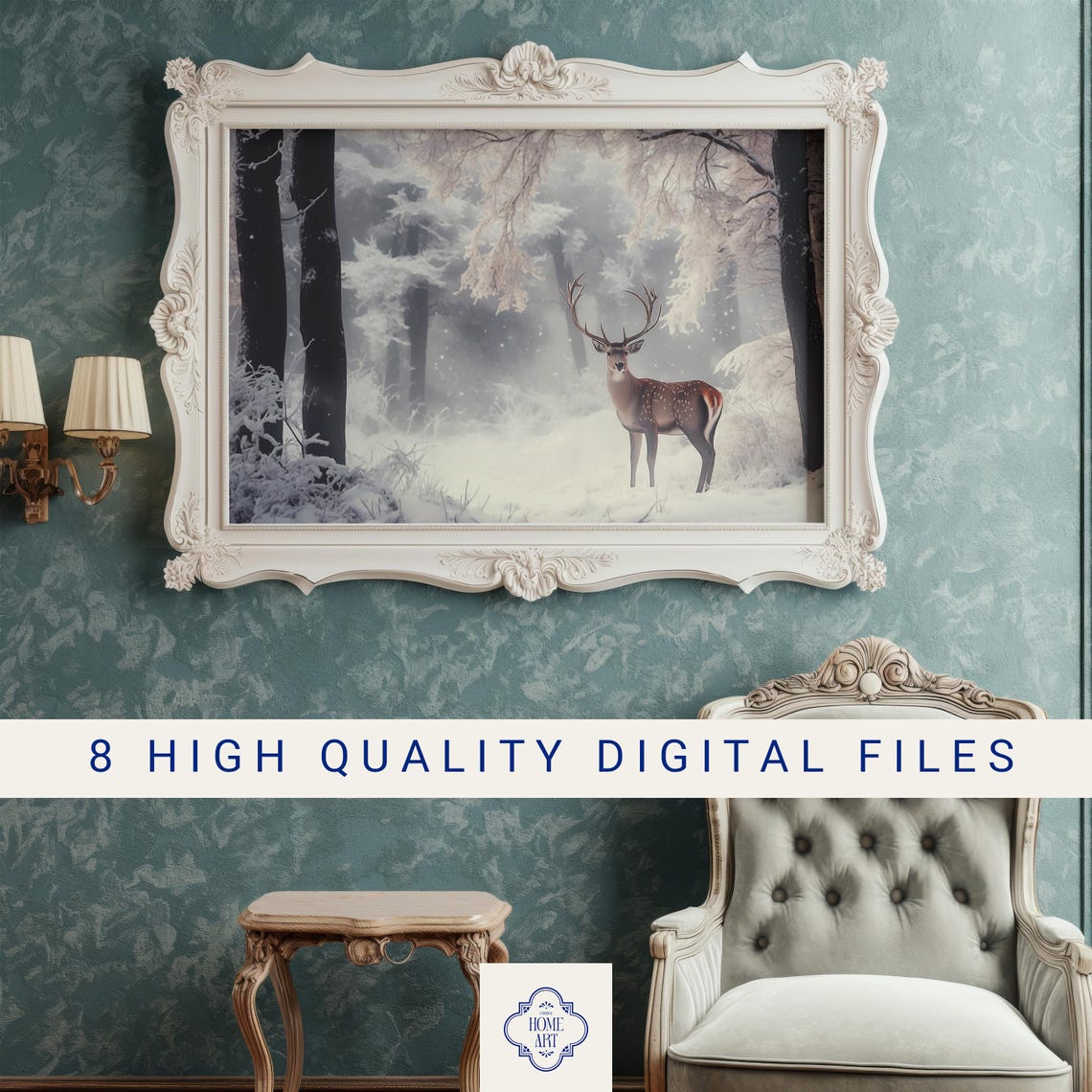 Spotted Stag in Frosty Winter Forest Snowy Woodland Wildlife Poster - Image 3