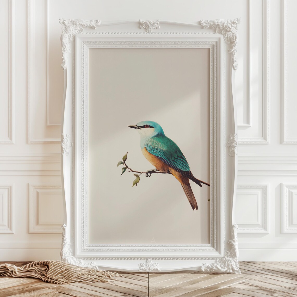 Turquoise Bird Perched Branch Vintage Blue Songbird Art Poster