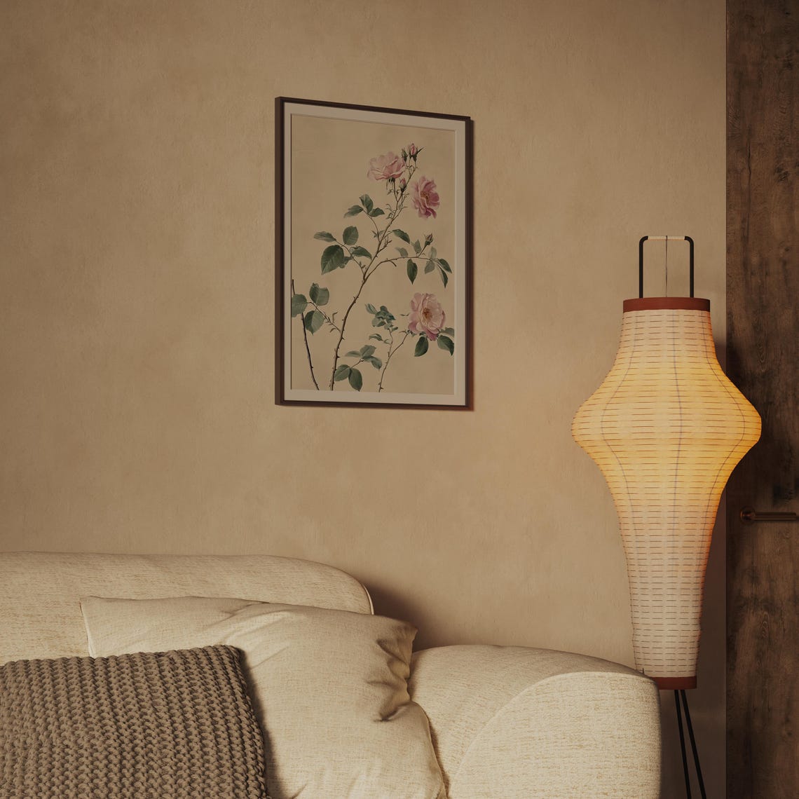 Climbing Pink Rose Branch Vintage Botanical Style Flower Wall Art - Image 2