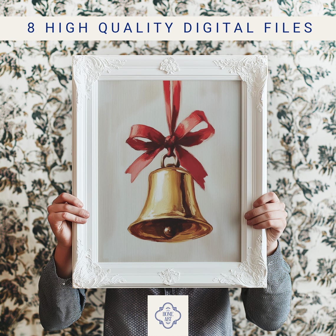 Golden Christmas Bell With Red Ribbon Bow Painterly Art Poster - Image 3