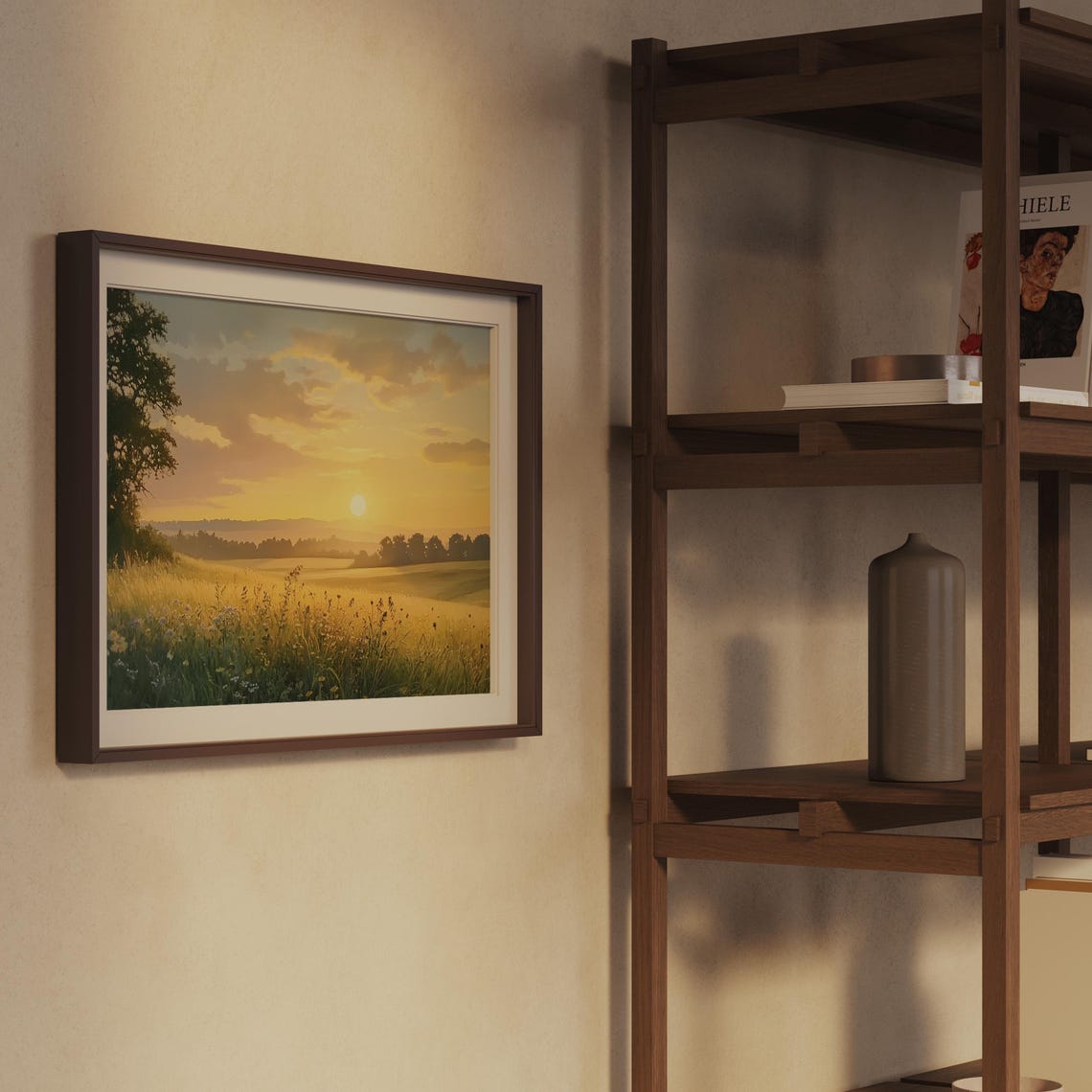 Golden Sunset Wheat Field Warm Autumn Landscape Sun Art Poster - Image 2