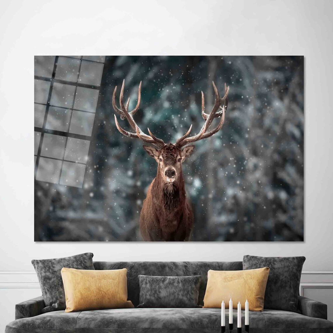 Majestic Stag With Antlers in Snowy Forest Winter Wildlife Poster - Image 2