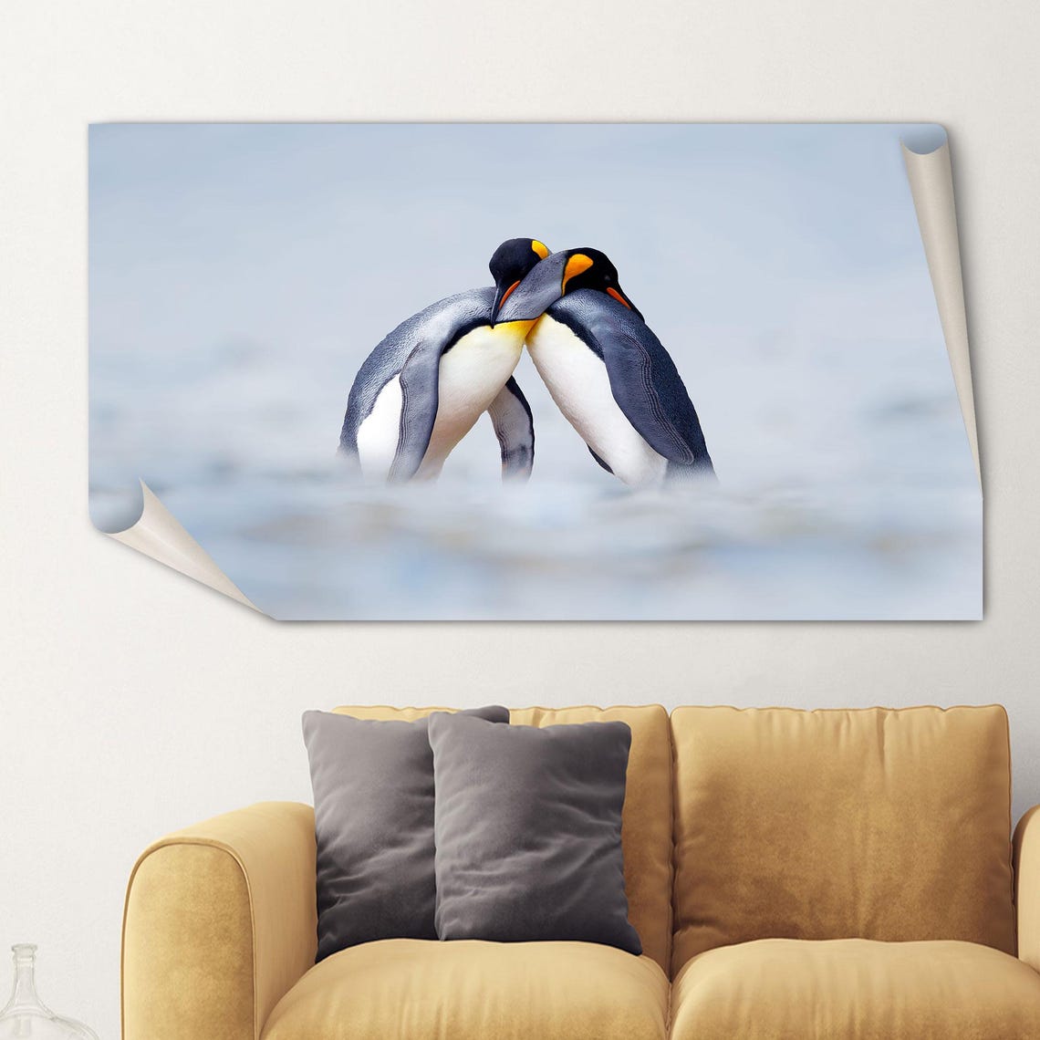 Two Cuddling King Penguins In Soft Snow Winter Wildlife Poster - Image 2
