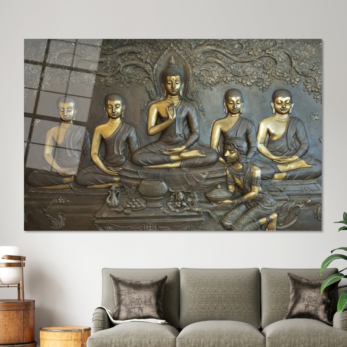 Golden Buddha Relief Sculpture Meditation Spiritual Home Decor Poster - Image 2
