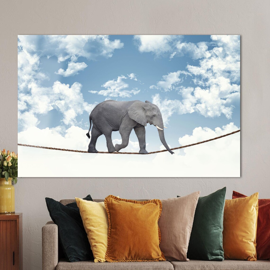 Elephant Walking A Tightrope In The Sky Surreal Animal Poster - Image 2