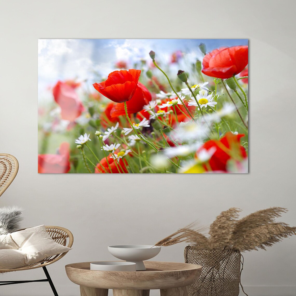 Red Poppies And White Daisies In Sunny Summer Meadow Flower Poster - Image 2