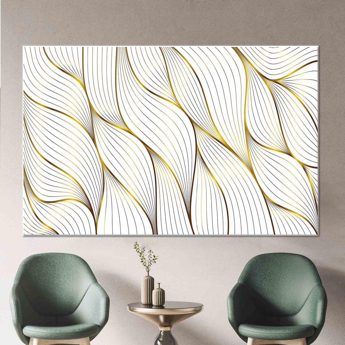 Gold Wavy Lines Abstract Minimalist White Modern Art Wall Poster