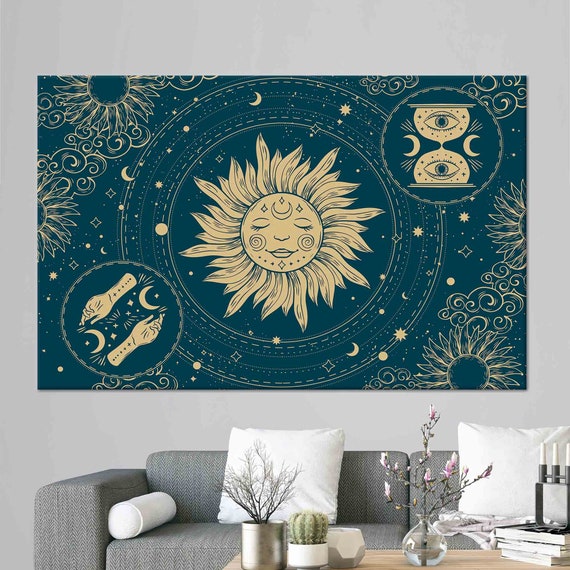 Sun And Moon Art Mysttical Design Art Time Illustration Art Navy Blue Art Abstract 3d Glass Art Gift For Him Home Wall Art