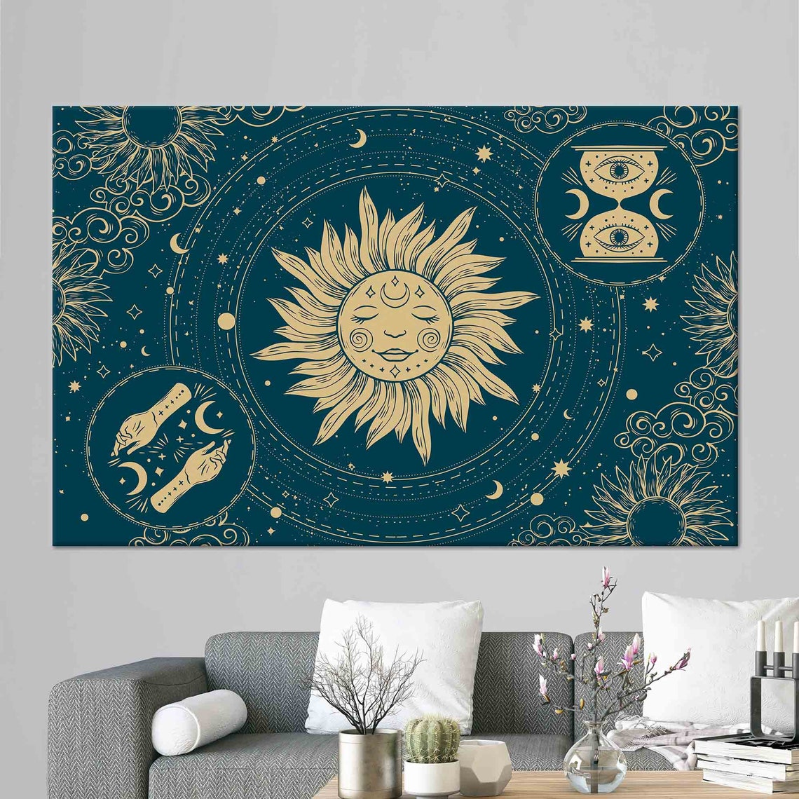 Sun And Moon Art Mysttical Design Art Time Illustration Art Navy Blue Art Abstract 3d Glass Art Gift For Him Home Wall Art