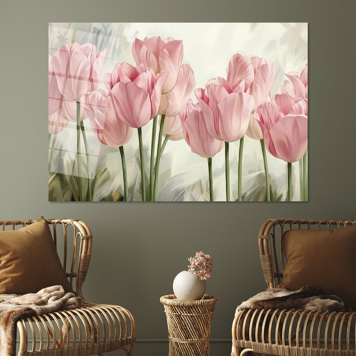 Pink Tulips Delicate Painted Botanical Floral Watercolor Style Poster - Image 2