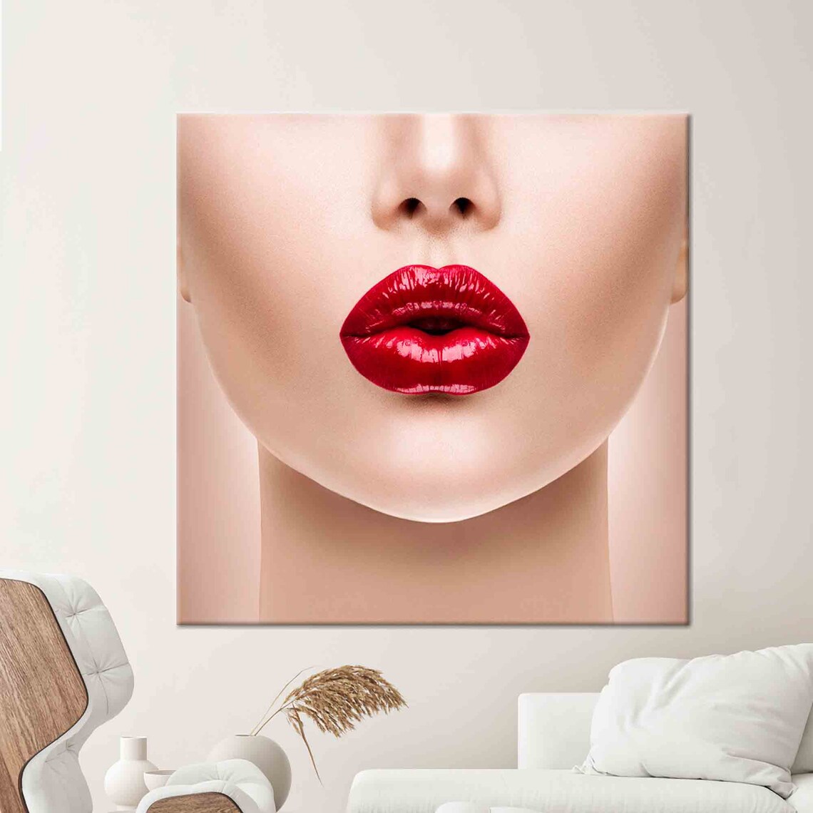 Sensual Glossy Red Lips Close Up Kiss Fashion Beauty Portrait Poster
