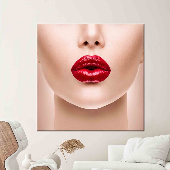 Sensual Glossy Red Lips Close Up Kiss Fashion Beauty Portrait Poster