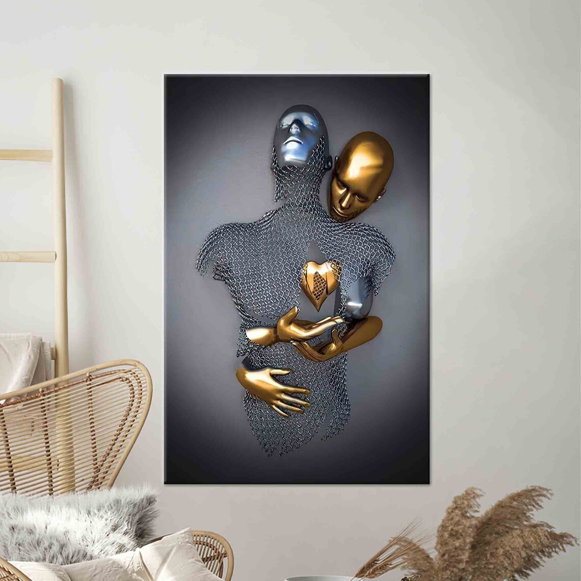 Hugging Couple Metallic Modern Wall Art Print