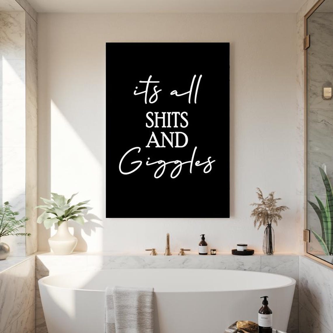 Its All Shits And Giggles Funny Black And White Bathroom Poster - Image 2