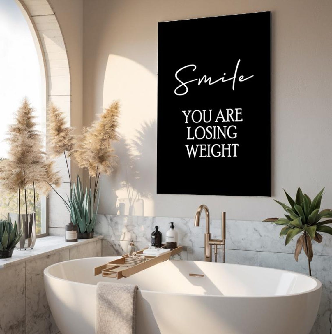 Smile You Are Losing Weight Funny Bathroom Black And White Poster
