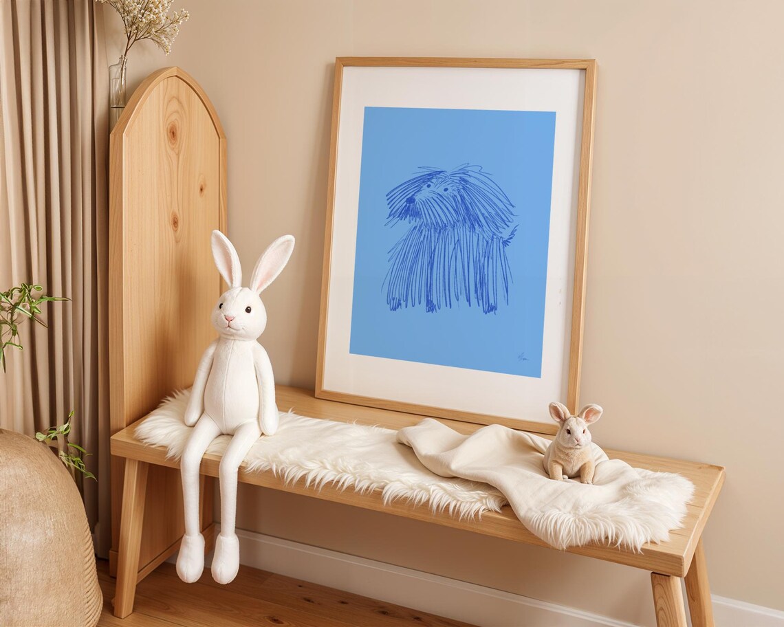 Scruffy Blue Dog Abstract Art Print for Nursery