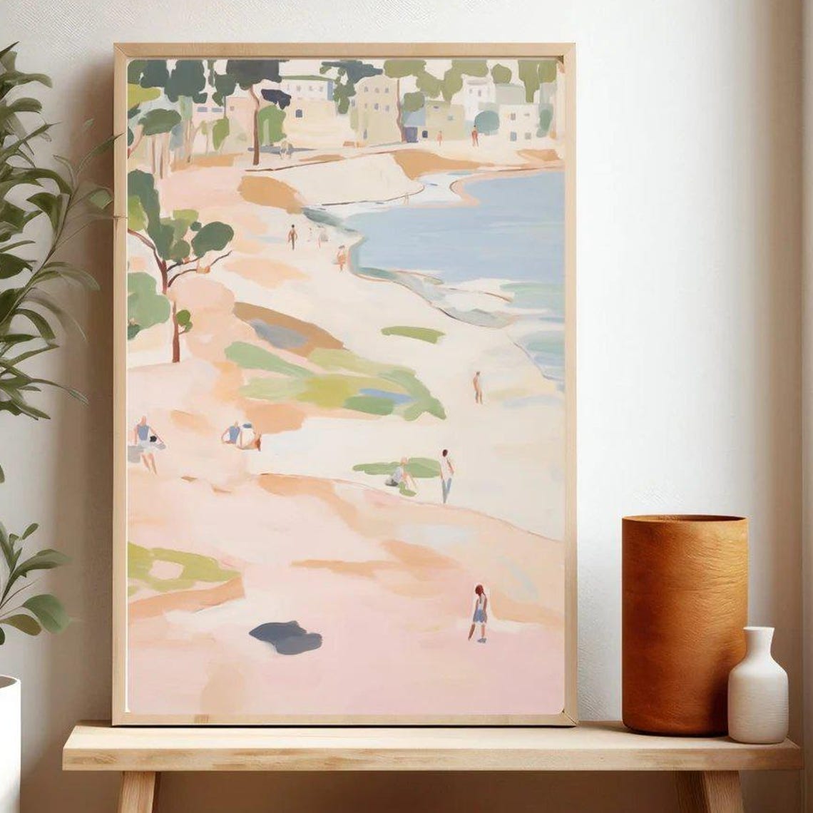 Abstract Beach Painting Australian Ocean Beachgoers Wall Art