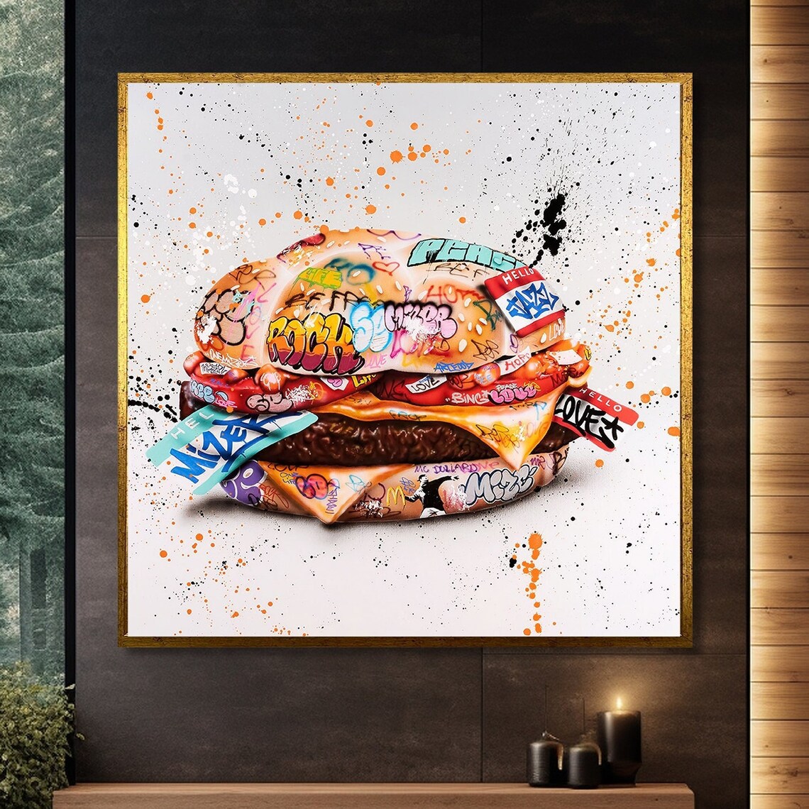 Graffiti Style Burger Painting, Urban Pop Art